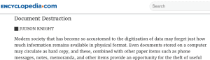 encylopedia.com document destruction article screen shot